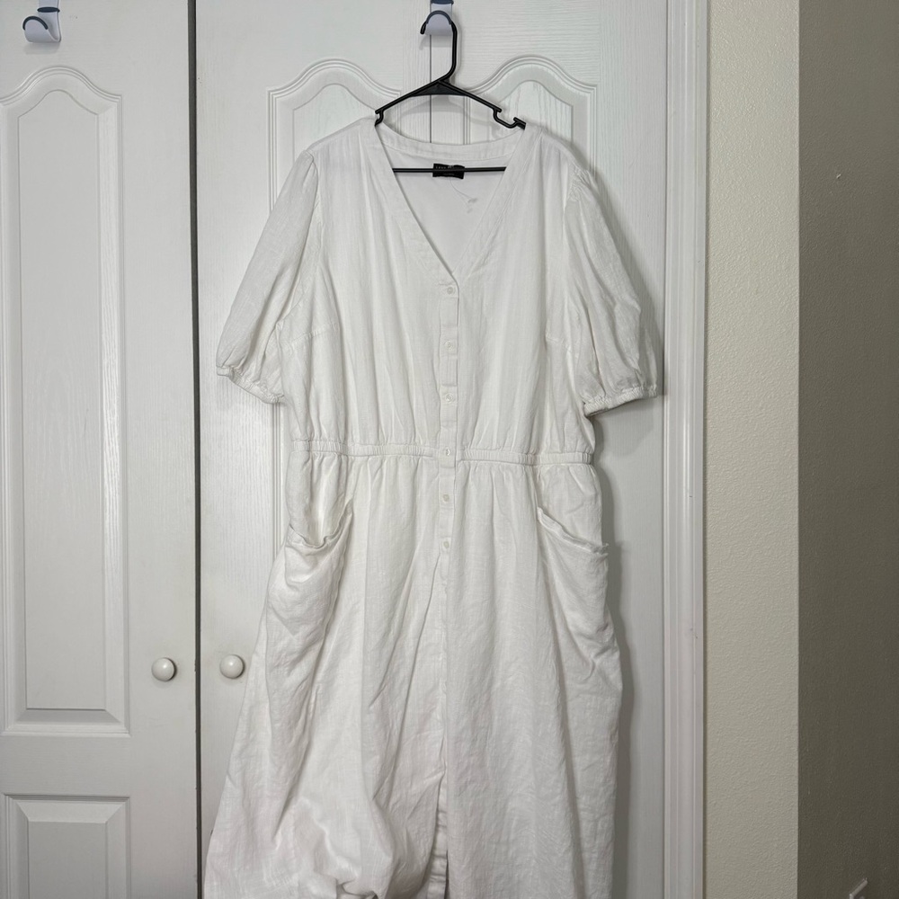 Lane Bryant Cream Button-Up Midi Dress (NO BELT) - Picture 2 of 6